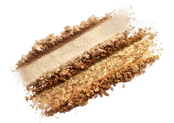 Gold and beige powder makeup swatch isolated on a transparent background