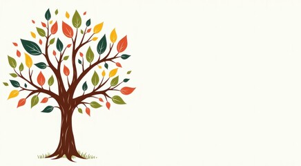 Fototapeta premium Tree with many leaves on it and a bird sitting on the branch genealogy tree concept copy space