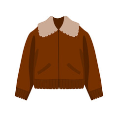 Brown Jacket Isolated on White. Stylish women's clothing. Flat Vector Illustration.