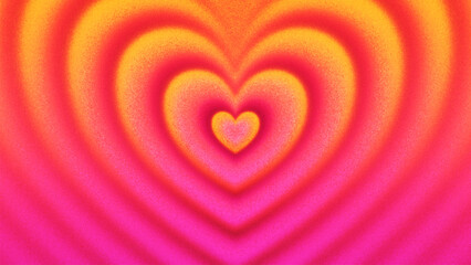 Vibrant pink orange heart waves with glowing gradients and expressive grainy texture created from thousands of individual dots. Valentine&rsquo;s Day background radiating warmth, passion and joy. Vector