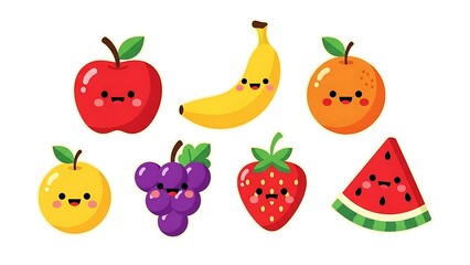 Cartoon fruits with smiling faces.