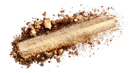 Thick textured powder with gold flakes isolated on a transparent background