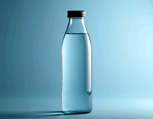 Transparent Glass Water Bottle With Clean Minimal Composition and Soft Studio Light for Advertising, Branding, and Product Mockups
