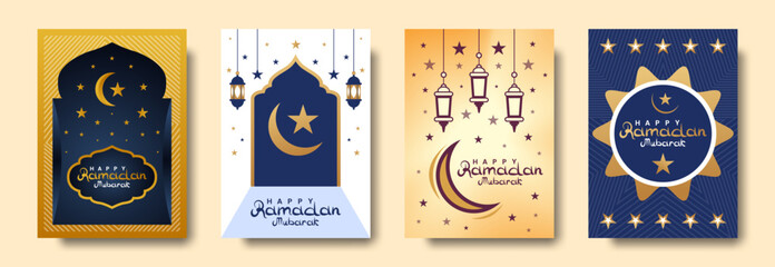 Set of happy ramadan mubarak minimalist vector posters, flyers, invitations cards and holiday covers