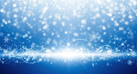 A blue and white Christmas background with snowflakes and stars.