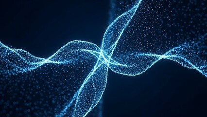 Dynamic abstract blue background featuring glowing fractal waves and futuristic green light patterns in a swirling motion with an artistic smoke texture