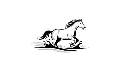 Majestic horse running through water with flowing mane and tail