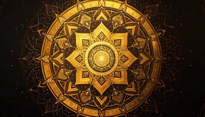 Naklejka premium Golden Mandala - Intricate Design with Geometric Patterns and Spiritual Symbolism.