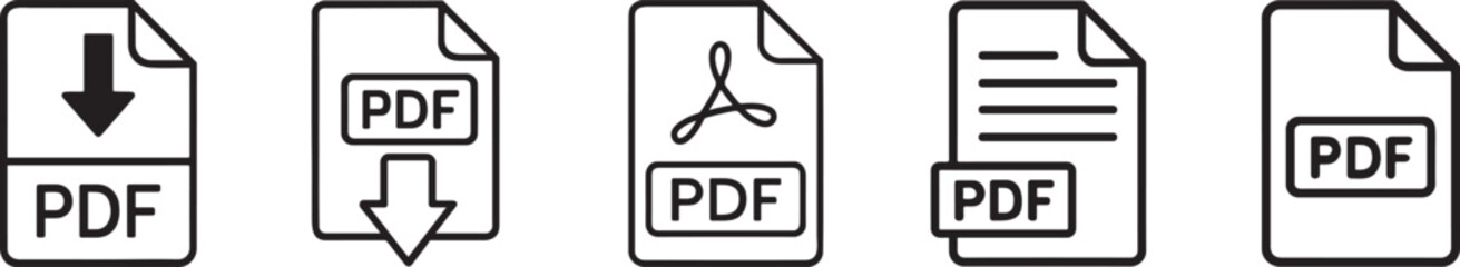 Silhouette PDF file icon set vector. Clean EPS symbols for document, download, web and print use.
