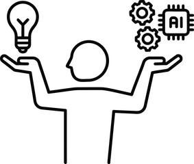 A person balancing ideas and technology in a simple line drawing