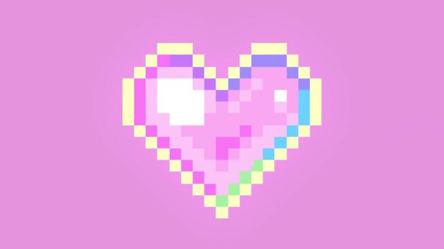 Pixelated Heart: A digital representation of a heart in a pixel art style, radiating affection and charm, with an illustrative effect.