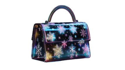 luxury futuristic handbag with glowing digital snowflake pattern neon fashion accessory 3d render isolated on white background