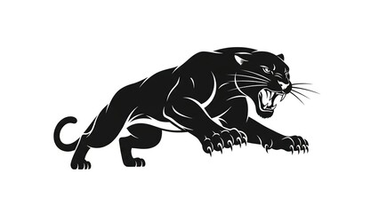 Fototapeta premium Fierce black panther attacking with sharp claws and teeth