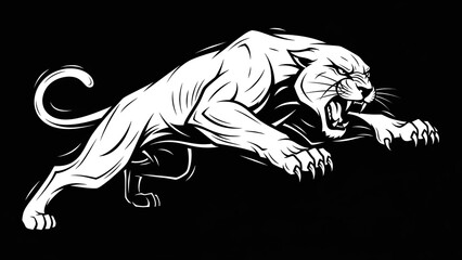 Fierce panther in aggressive stance with open mouth and sharp claws