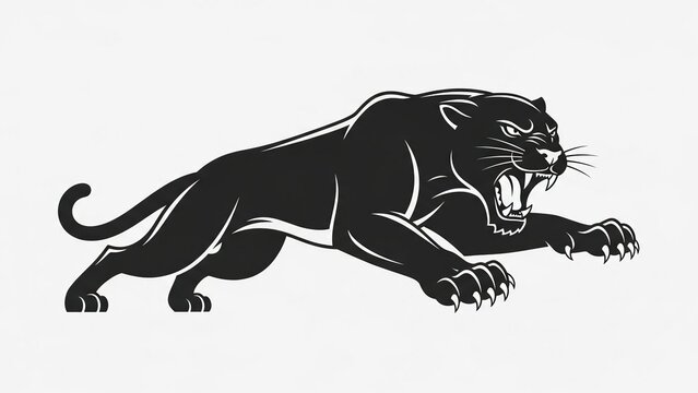 Fierce black panther attacking with sharp claws and teeth