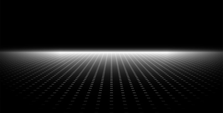 Abstract futuristic perspective wireframe grid background. Infinite horizon. Digital 3D grid. Endless horizon. Technology and sci-fi background.
