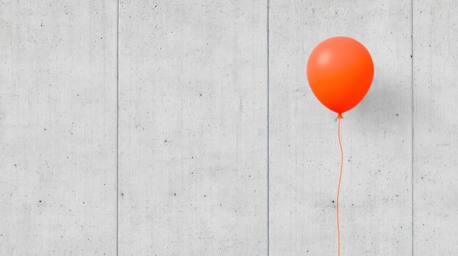 Conceptual abstract art, a bright orange balloon being squeezed tight between two concrete walls, tension and pressure concept, resilience, minimal grey
