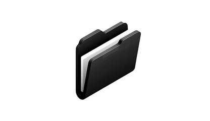 A sleek black digital folder icon with white papers inside, presented on a clean white background.