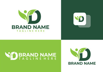 D letter and leaf logo vector illustration - Healthy People Leaf Logo Icon.