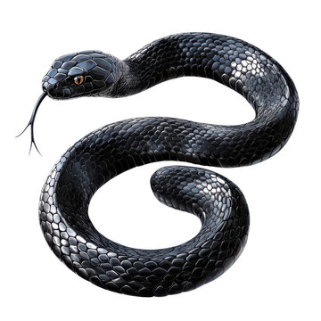 Black snake coiled on transparent background