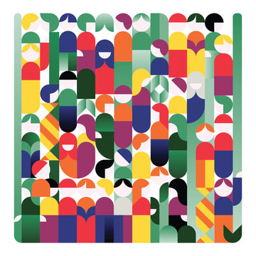 Concept of racial equality, anti-racism, diversity, stop racism, humanity, different wood textures, silhouette, diverse cultures, cultural diversity, wooden face shape, Cooperation, collaboration