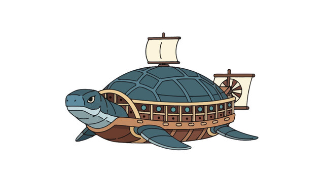 Turtle Ship Cartoon Illustration