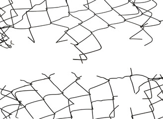 The texture of the metal mesh on a white background. Torn steel, metal mesh with holes