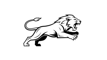 Fierce lion roaring in dynamic aggressive stance