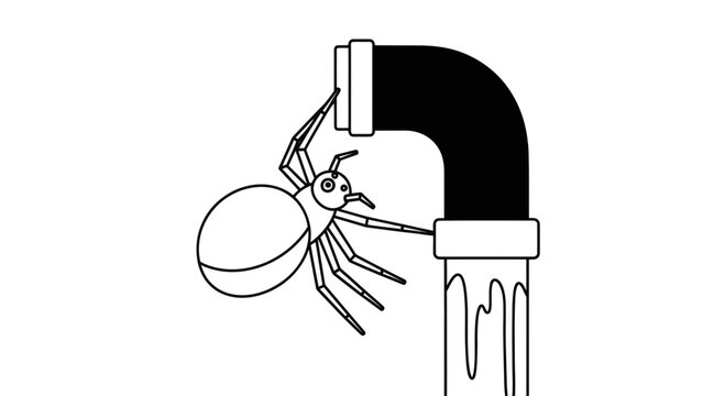 Spider on Pipe Cartoon Illustration