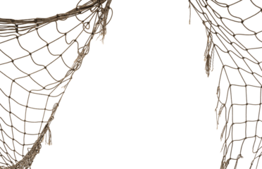 Torn Football or tennis net. Rope mesh on a white background close-up