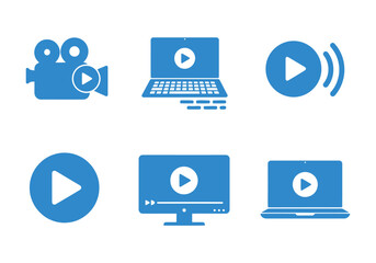 Collection of blue play button and video icons