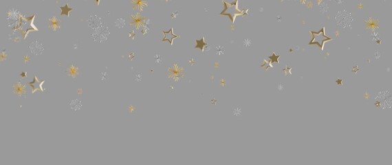 Obraz premium Festive image of gold stars and snowflakes falling on a gray backdrop, ideal for Christmas or winter