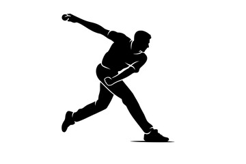 Obraz premium Silhouette of a cricket bowler throwing the ball, isolated on white background. Dynamic sports illustration representing bowling action, speed, strength, and competitive cricket.