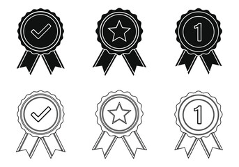 Collection of award badges with checkmark, star, and number one icons