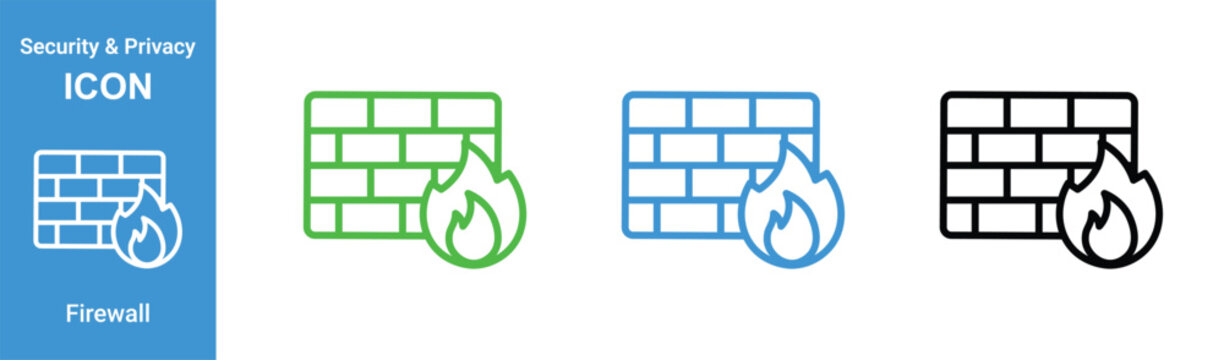 firewall security icon set brick wall flame outline protection for web and app ui