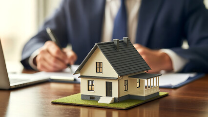 signature avec une maquette de maison mod&egrave;le, id&eacute;al pour article ou blog sur l'immobilier