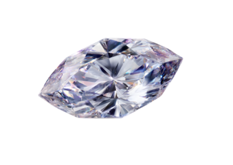 A sparkling marquise cut diamond gemstone reflecting light on a white background.