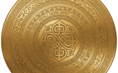Golden Emblem png Ancient Symbol cutout Circular Ornament png Decorative Motif cutout Tribal Design png Ethnic Pattern cutout Round Medallion png