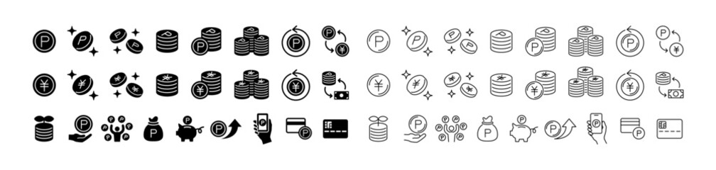 ポイントコインと日本円のアイコンセット,支払いとポイント付与のイメージ集 © SUE