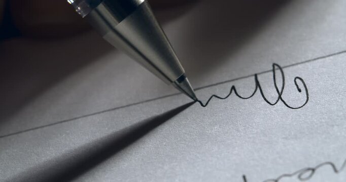 Slow Motion Close Up Of Hand Writing And Carrying A Pen On Paper At 1000 Fps. Concept Of Creativity, Mindfulness, Handwritten Words, Free Expression, Artistic Gesture And Human Connection