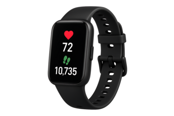 Black smartwatch with fitness display isolated on transparent background