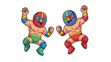 Cartoon wrestlers celebrating victory, vector