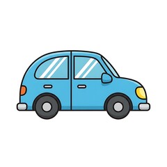 Fototapeta premium Blue cartoon car side view illustration.