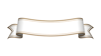 Elegant white ribbon with gold border isolated on transparent background