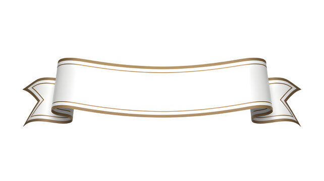 Elegant white ribbon with gold border isolated on transparent background