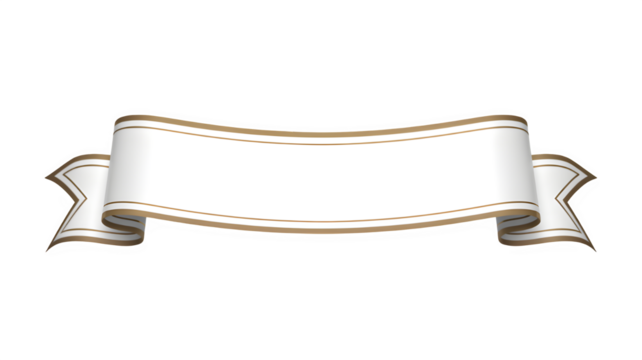 Elegant white ribbon with gold border isolated on transparent background - Powered by Adobe