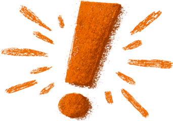 Orange exclamation mark warning alert symbol sign texture graphic isolated bold