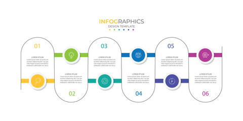Process business infographic thin line with square template design with icons and 6 options or steps.