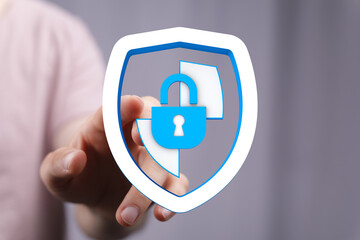 Secure digital data and protect information with this visual metaphor of a shield and padlock, symbolizing data protection.