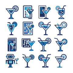 Collection of blue cocktail illustrations isolated on transparent background, Vector, illustration